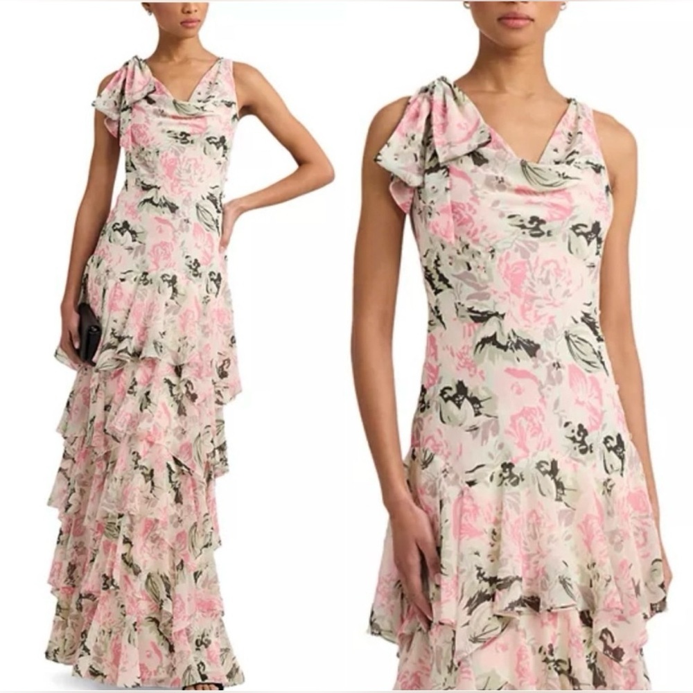 Ralph Lauren Floral Pink and Cream Maxi Dress